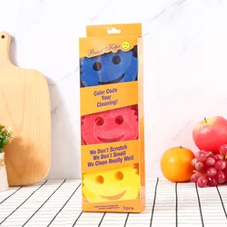 3 - Piece Multi - Functional Kitchen Magic Sponge Brush Set for Effective Stain Removal (Blue Yellow Pink3pcs)