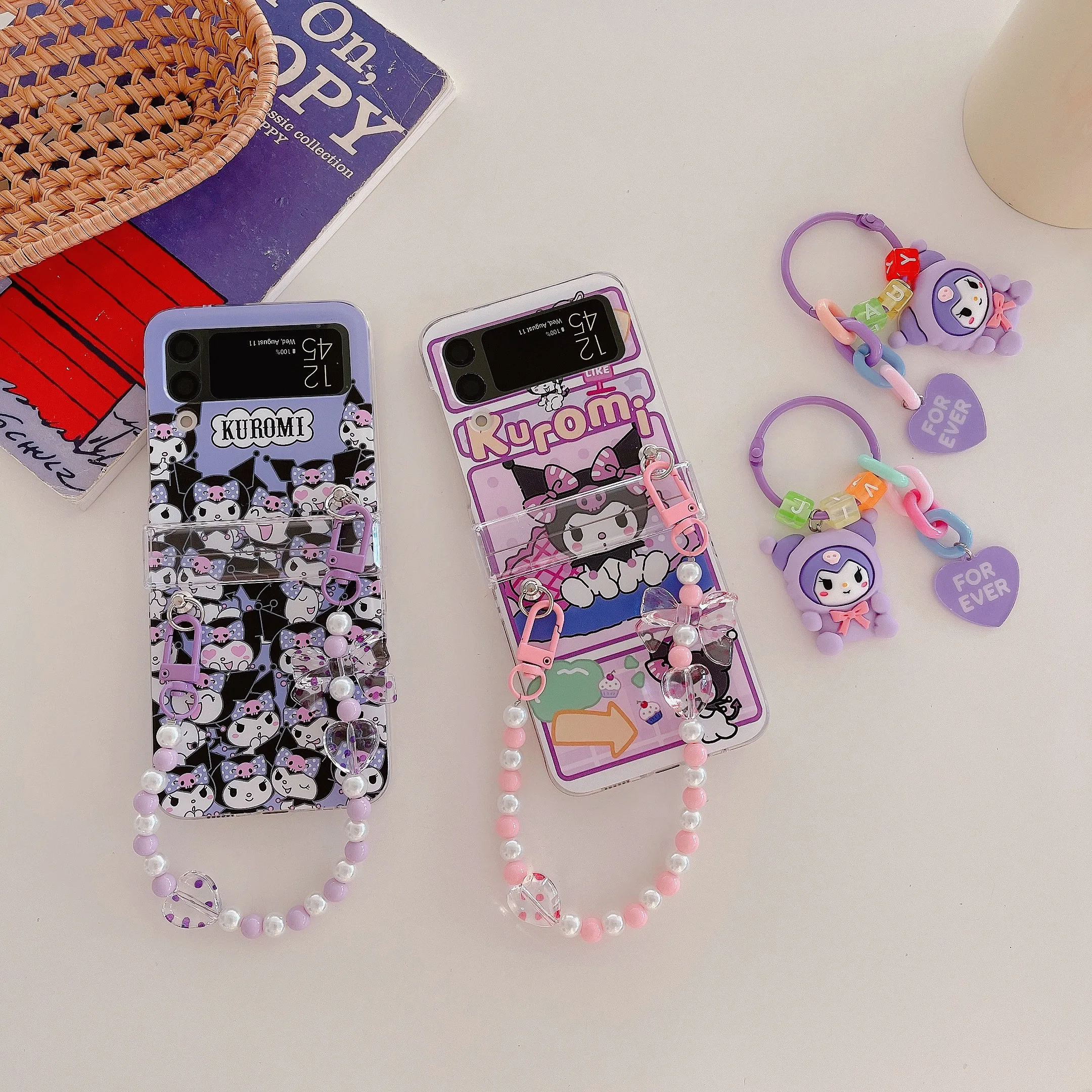 Фото Sanrio kuromi my melody 3D украшения браслет чехол для телефона Samsung Galaxy Z Flip 3 4 5 5G ZFlip3 ZFlip4 ZFlip5 Flip3 Flip4 №2