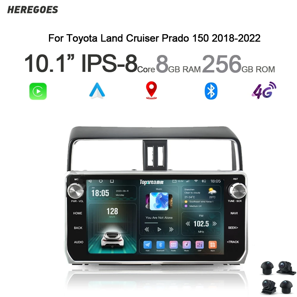 

IPS 10.1" Android 13 Car Radio Multimedia Player For Toyota Land Cruiser Prado 150 2018-2022 GPS Navigation Stereo 8+256G Wifi