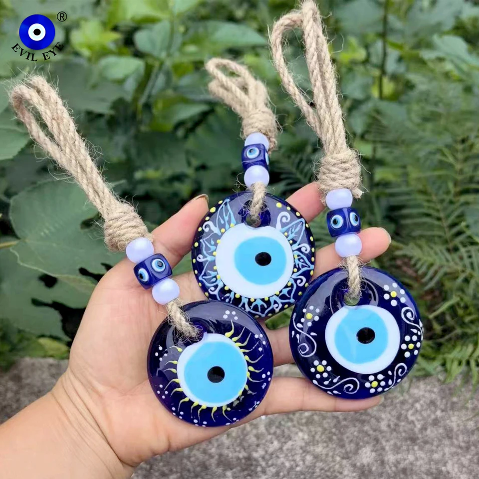 GUOYOU Bleu Mauvais Oeil, 7cm Oeil Turc Suspendu Pendentif, Verre Contre Le Mauvais œil, Nazar Boncuk, Porte Bonheur, Pour Voiture Ornement Bonne Chance Et Protection Accrocher Au Mur