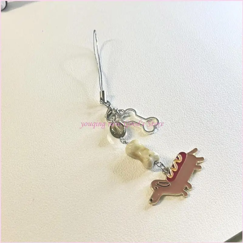 57QA Dackel-Welpen-Schlüsselanhänger für Handys, jugendliches, trendiges Handy-Lanyard-Zubehör – Detail 1