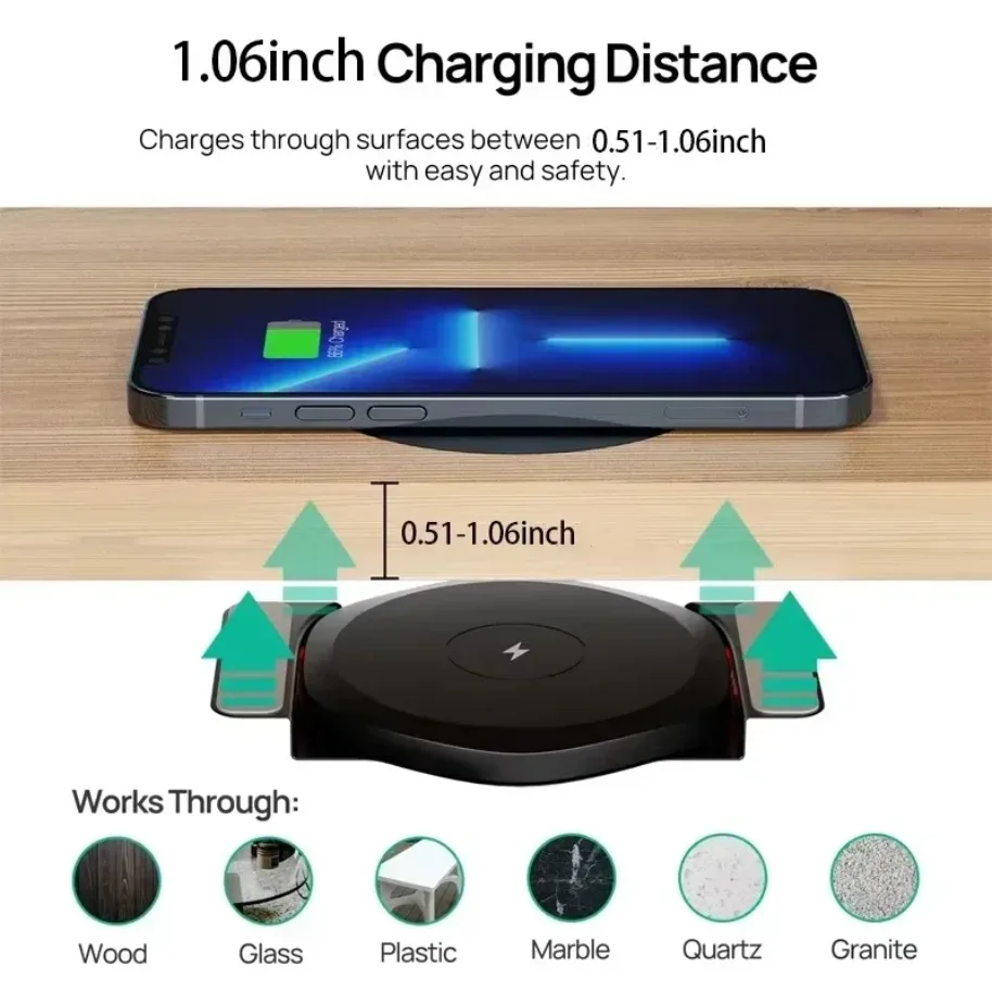 27MM Remote Desktop Lsolated Wireless Charger for IPhone 17 16 15 14 13 12 Samsung S24 S23 Xiaomi 15 Airpods 2/Pro Fast Charging