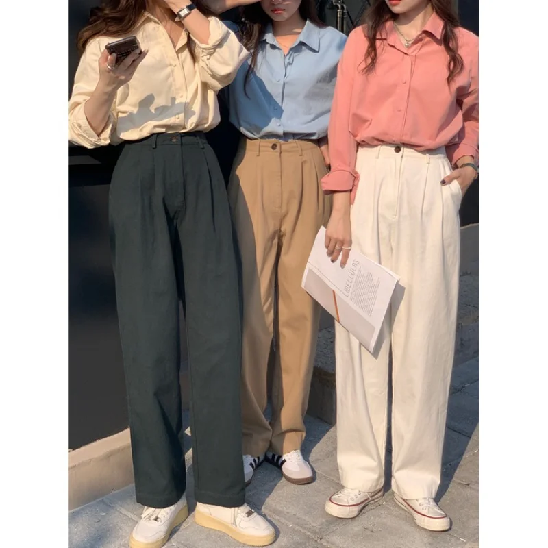 

High-waisted Korean version thin and cover-up casual long pants retro multi-color straight pants women