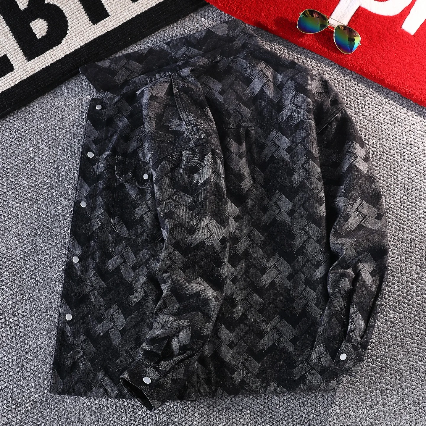 Loose Men's Spring Autumn Plaid Denim Jacket Trendy Brand Youthful Polyester Fiber Long Sleeve Outerwear Casual Style