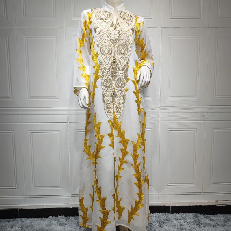 2023 Middle East Muslim Robe Costume Gorgeous Banquet Dress Abaya Femme Double Stitching Embroidery Türkiye Loose Dress