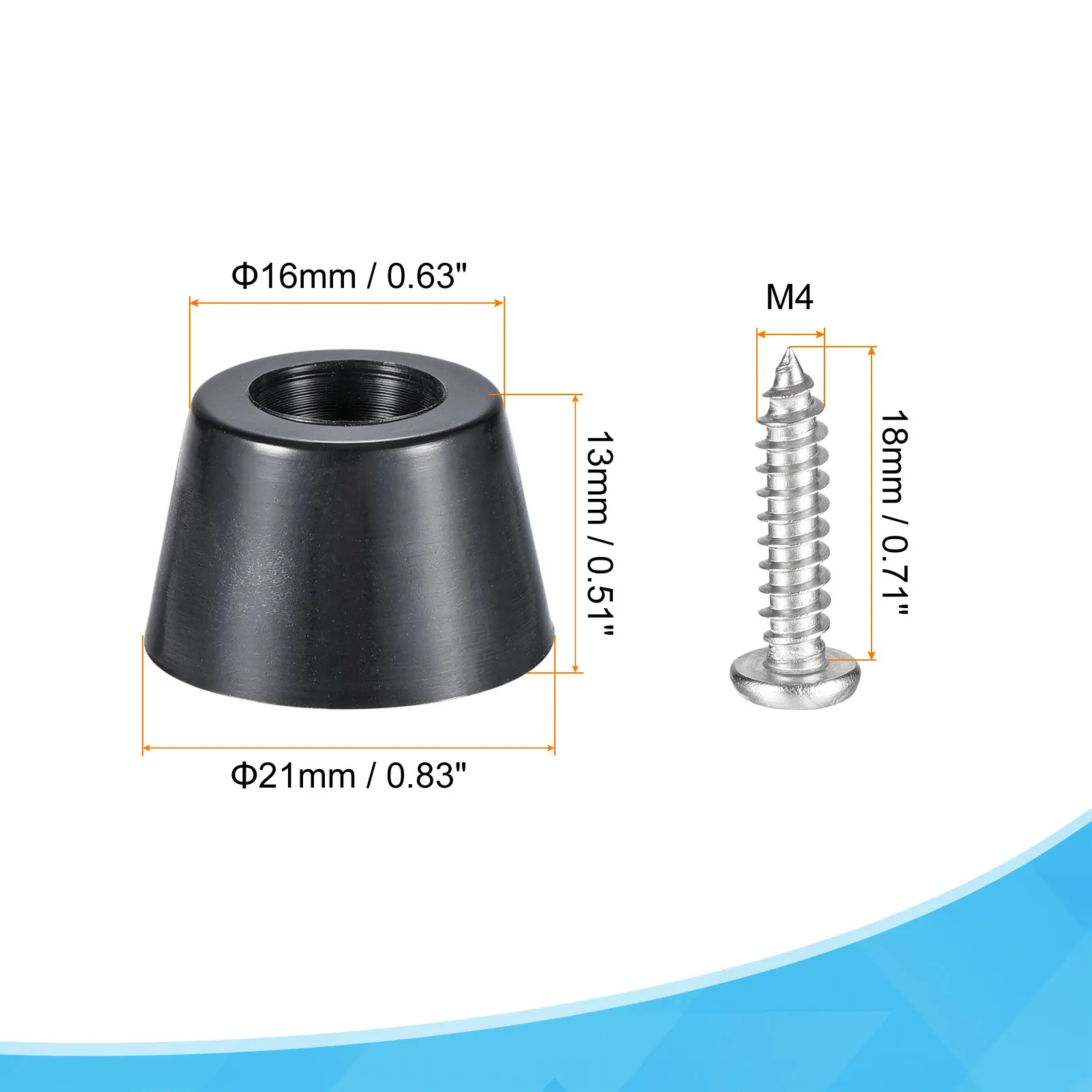 Uxcell 8Pcs 0.51" H x 0.83" W Rubber Bumper Feet w Stainless Steel Washer and Screws
