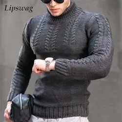 Winter Thick Warm Sweater Men Casual Long Sleeve Turtleneck Slim Knitted Jumper Tops Fall Mens Clothes Vintage Knitting Sweaters