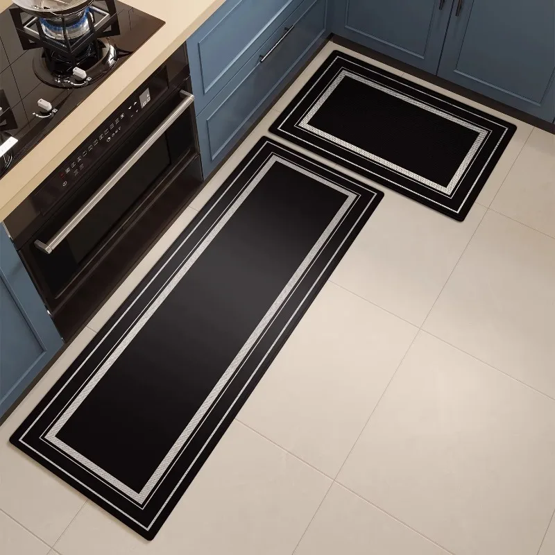 PVC Kitchen Floot Mat Modern Art Oil-proof Waterproof Easy-care Bathroom Soft Carpet Cratch-resistant Wear-resistant Balcony Rug