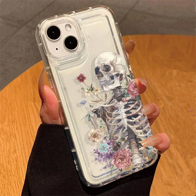 Clear Floral Design Phone Case - Shockproof Soft TPU Cover