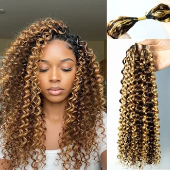 4/27 Highlight Feather Crochet Hair Dark Brown and Blonde Jerry Curly Hair Extensions  Human Hair Crochet Knotless For Braiding 1