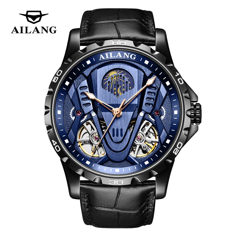 AILANG Brand Luxury Double Tourbillon Automatic Watch Men Sports Leather Waterproof Mechanical Watches Mens Moon Phase Clock Men_voghion.com