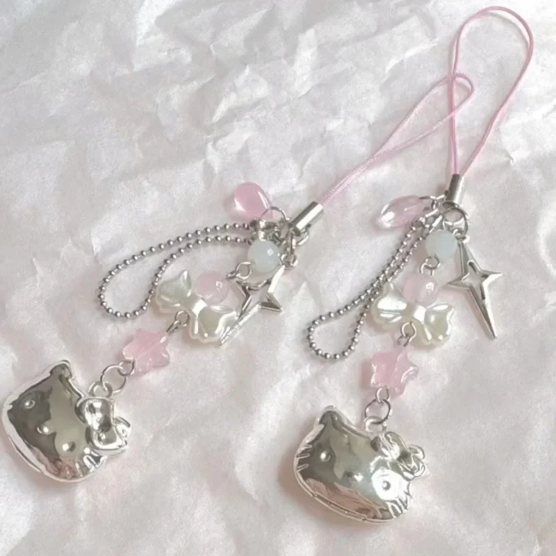 

Hello Kitty Sanrio Anime Pendant Kawaii Cartoon Handmade Beads Strand Choker Bracelets Dangle DIY Jewelry Phone Chain Gifts