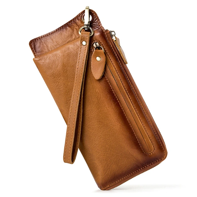 

Men's Long Leather phone Clutch Wallet zipper multifunctional Large Travel Business Hand Bag