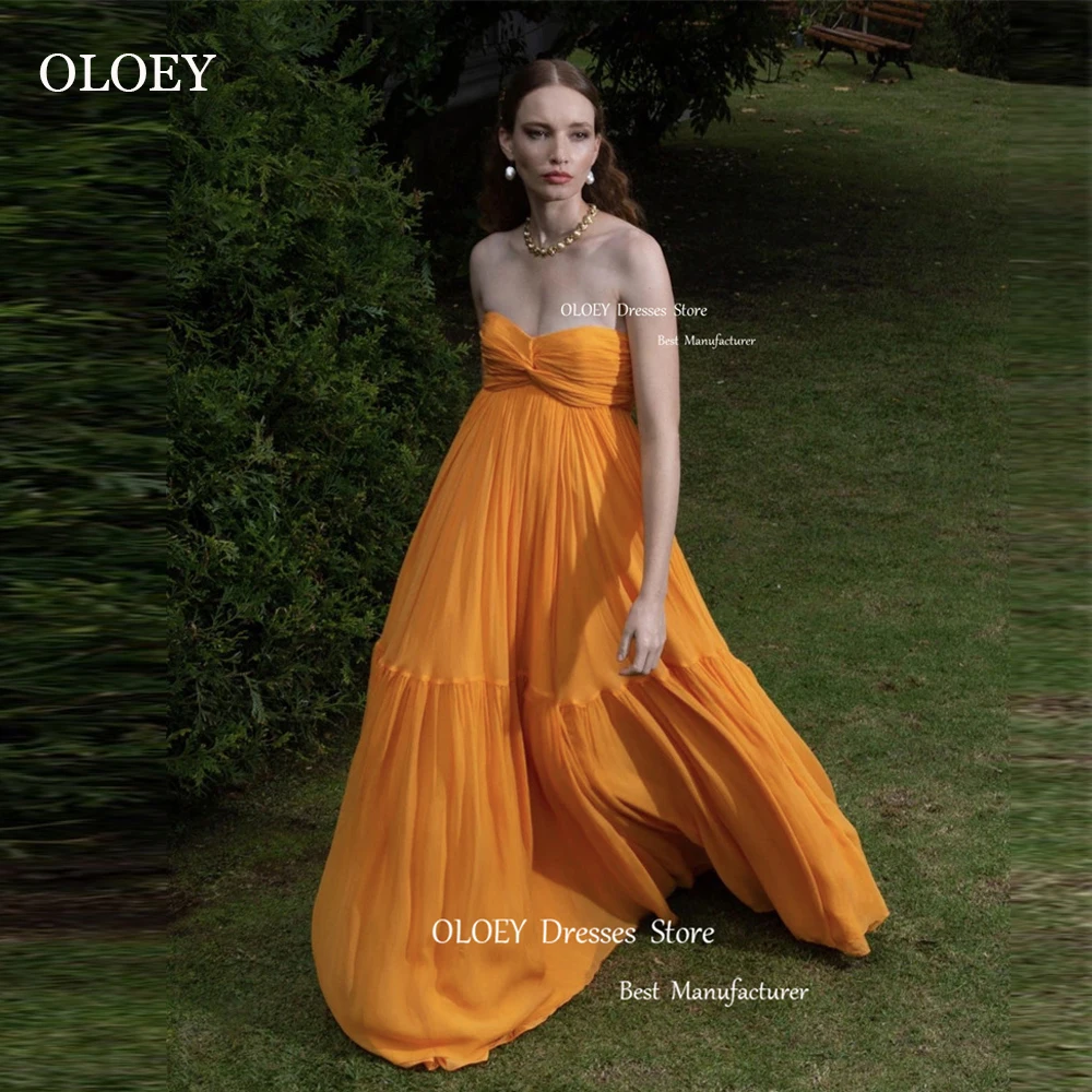 

OLOEY Sexy Sweetheart Orange Chiffon Prom Dresses For Pregnant Women Empire Tiered Evening gowwns Formal Party Dress
