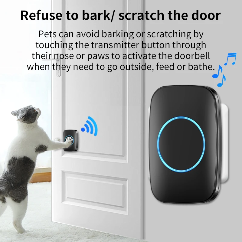 CACAZI-Botão de toque impermeável sem fio para cães, Dog Training Door Bell, SOS Caller, Smart Doorbell, controle remoto, 60 músicas, 300m