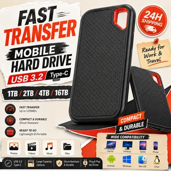 Plug & Play 1TB External Hard Drive Pocket Size Mobile USB3.1 External Hard Disk For Laptop Media Player PC 1