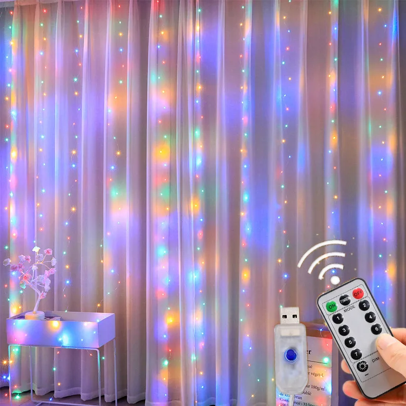 Description Picture 3 of itemUSB Curtain LED String Lights Garland Festival Christmas Decoration USB Remote Control Holiday Wedding Lights for Bedroom Home