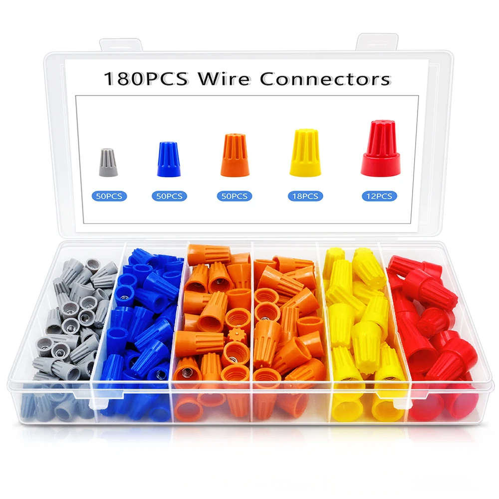 Twist Spring Cap Twin Crimping End Terminals Electrical Connectors 180Pcs/Kit