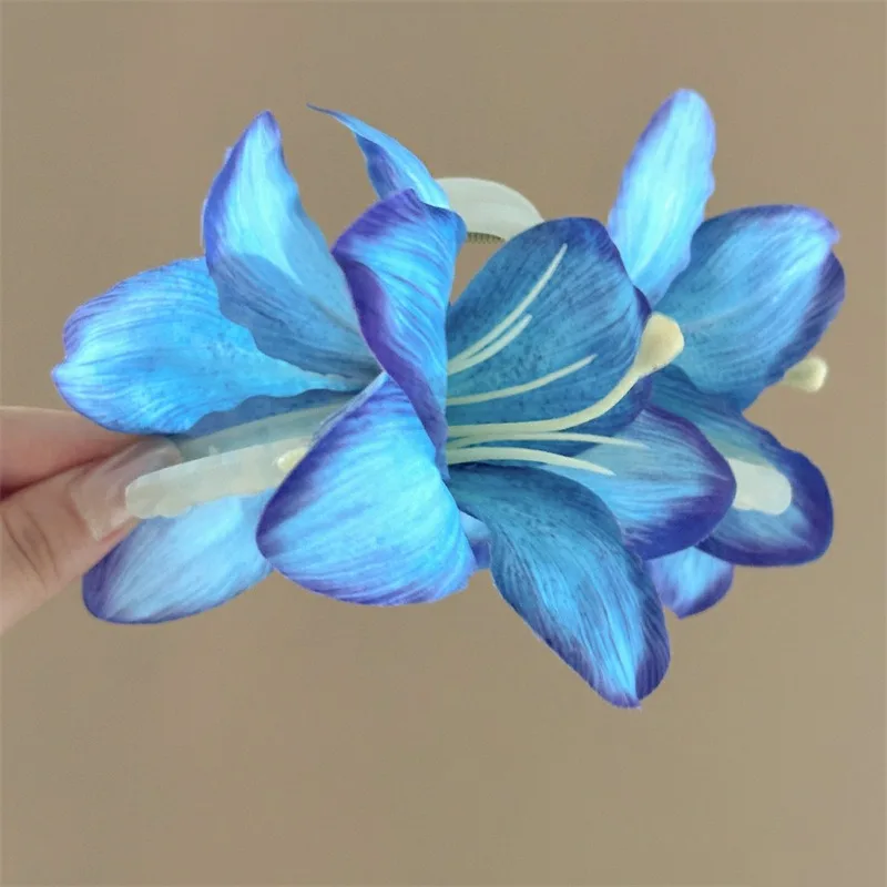 Simulation French Vintage 3D Lily Flower Gripper Atmosphere Back Head Hairpin Headgear Flower Shark Clip Hair Accessories 머리핀