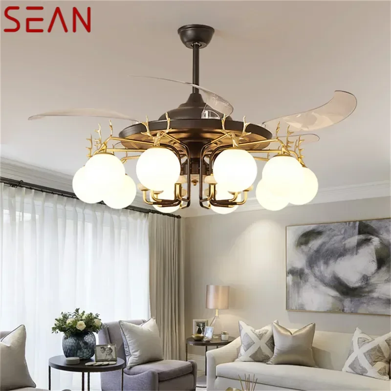 SEAN Modern Stealth Fan Light Luxury Living Room Restaurant Bedroom Ceiling Fan Light Remote LED Electric