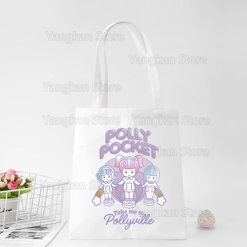 Borsa per la spesa Polly Pocket con stampa di borse in tela da viaggio alla moda unisex bianche dal design originale - immagine 5