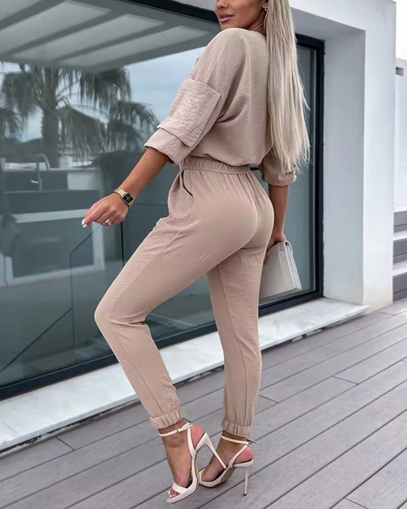2023 new women's elegant party jumpsuit collage trousers jumpsuit high waist slim casual pants pure color wide-leg summer jumpsu