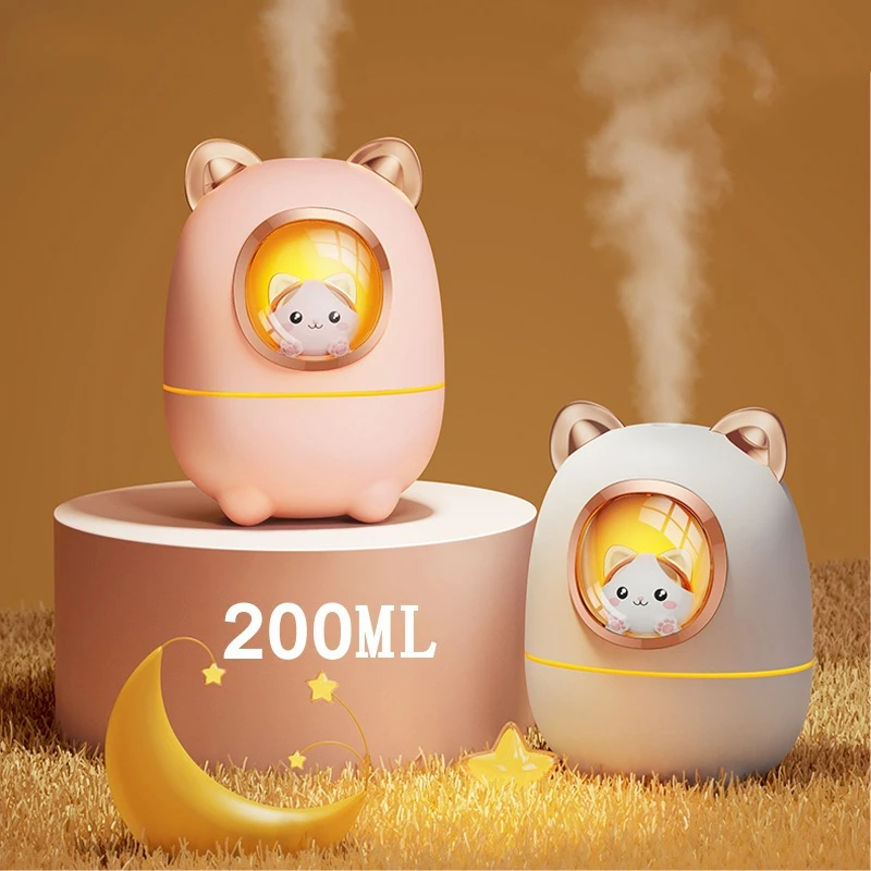 

200ml Cartoon Kitty Ultrasonic Air Humidifier USB Aroma Essential Oil Diffuser with LED Light For Home Room Perfume Diffuser