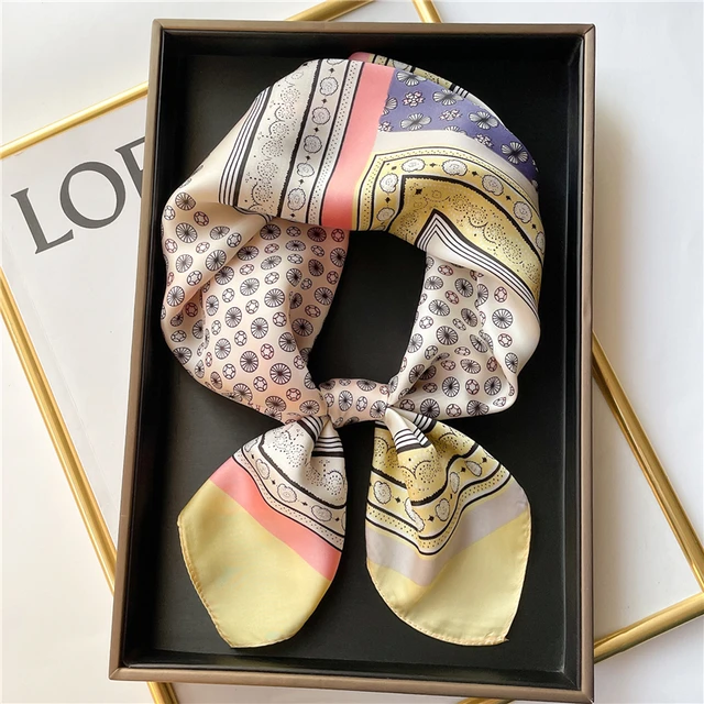 Plaid Silk Square Scarf Women Satin Shawl Wrap Hijab Female Hair Band  Wrist Luxury Headkerchief 70*70cm Echarpe 2022 Bandana FJ489-2