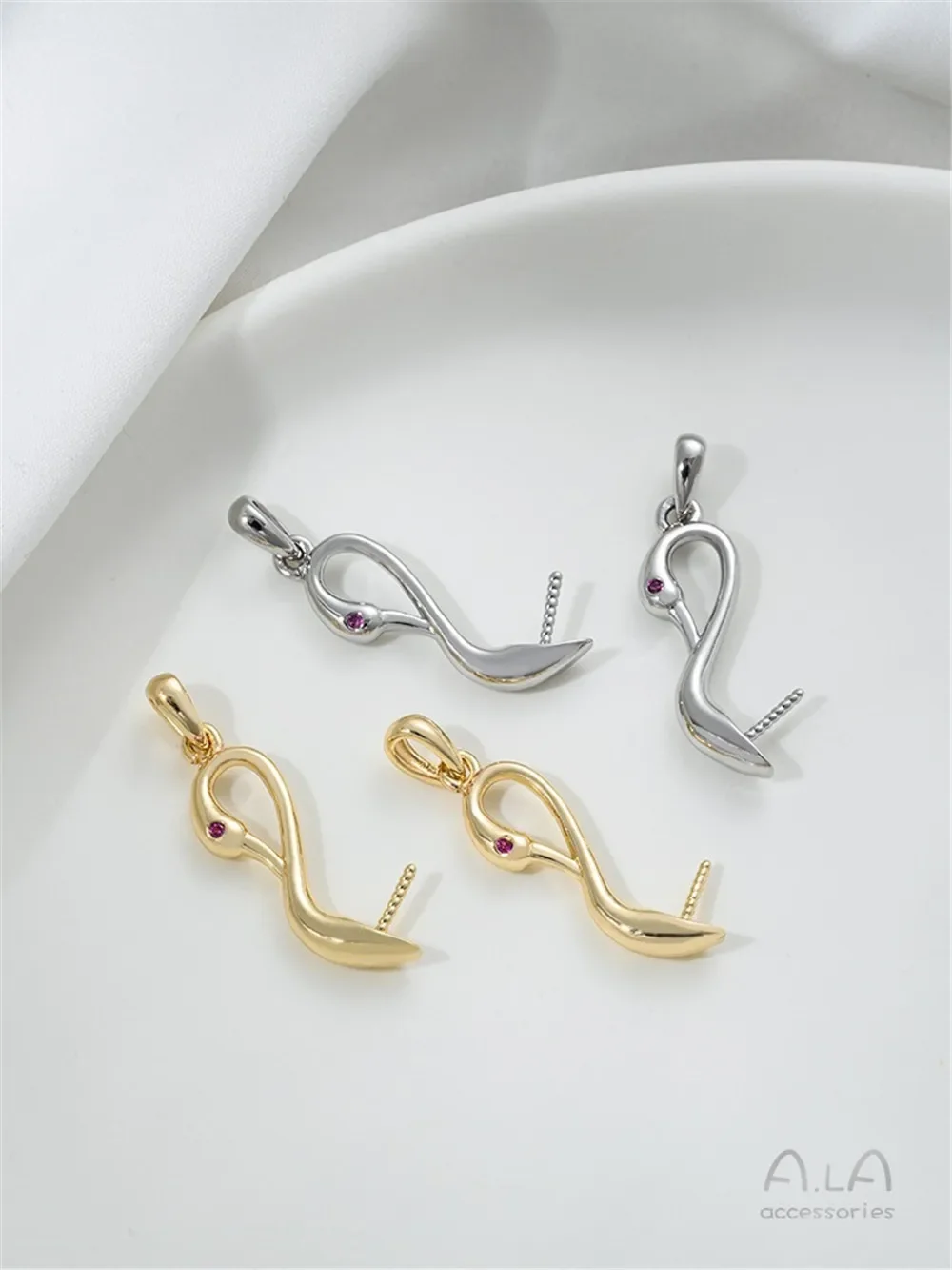 14K 골드 컬러 백조 머리 스티키 바로크 진주 빈 트레이 펜던트 DIY 수제 애피아오 주얼리 재료 B378