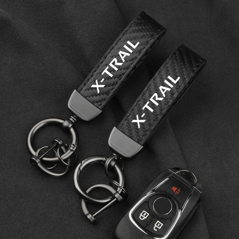 가죽 탄소 섬유 자동차 링 키체인 트링킷, 아연 합금 키링, 닛산 Xtrail X-TRAIL 키 로프, 360 도 회전