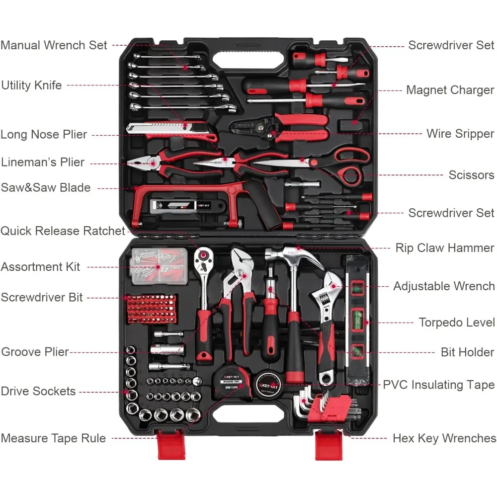 218-Piece Household Tool Kit, Auto Repair Tool Set, Tool Kits for Homeowner, Plier, Screwdriver Set, 2