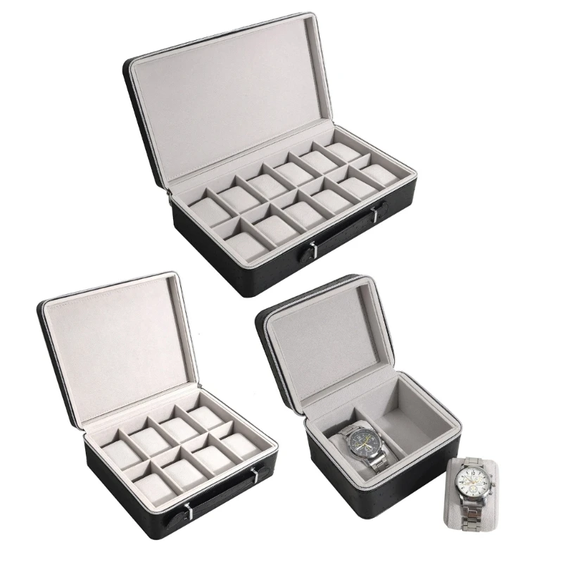 

2/8/12 Grids Leather Watch Box Display Case Holder Wristwatch Storage Box Jewelry for Men Women Birthday Dropship
