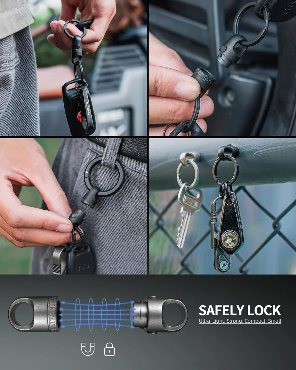 Quick Release Keychain, Titanium Detachable Magnetic Key Holder with 2/3inch D Ring for Car Key Fob,Safely Lock System 6