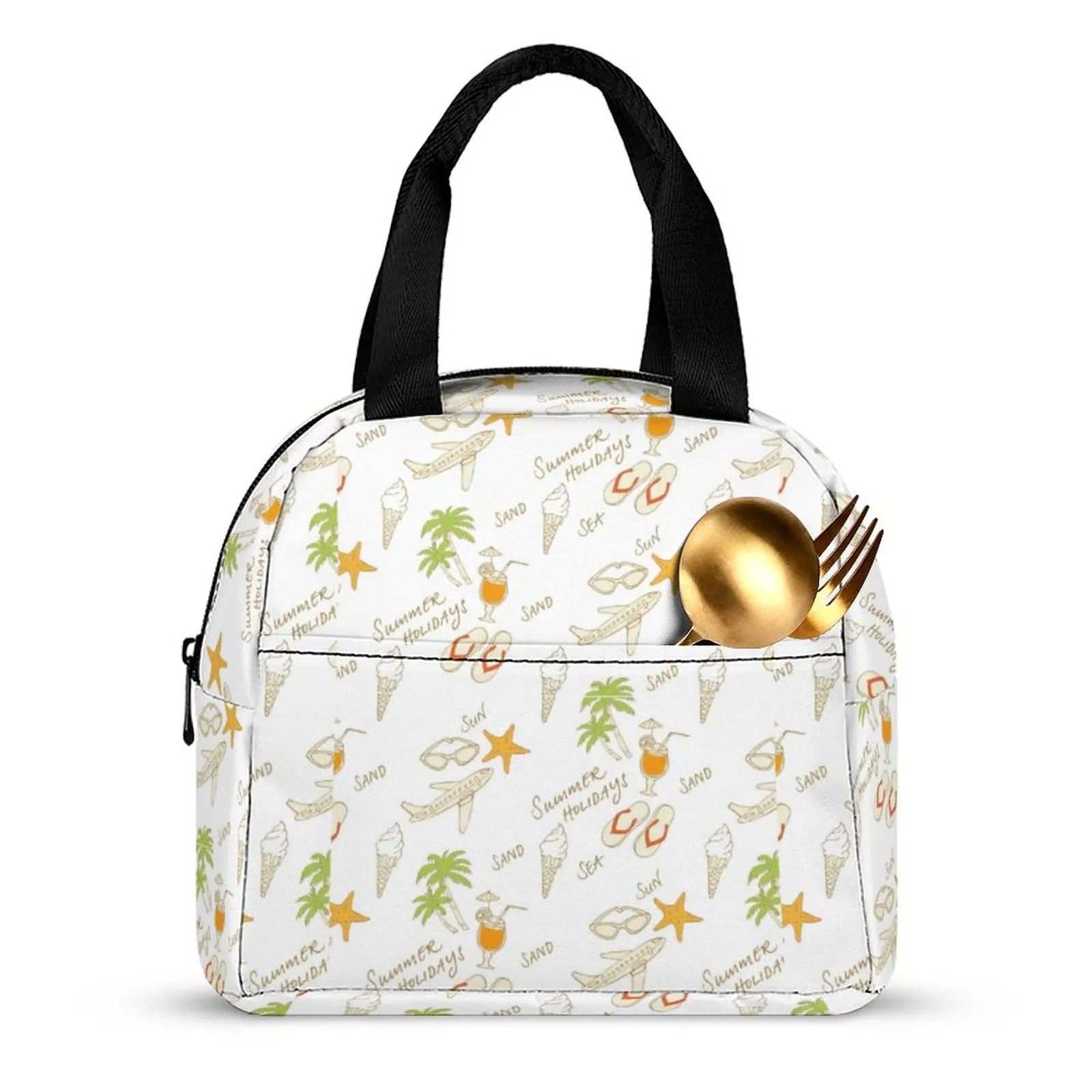 Custom Pattern Tote Lunch Bags for Women Full Print Portable Meal Bag Picnic Summer Holidays Breakfast Box Office Work School