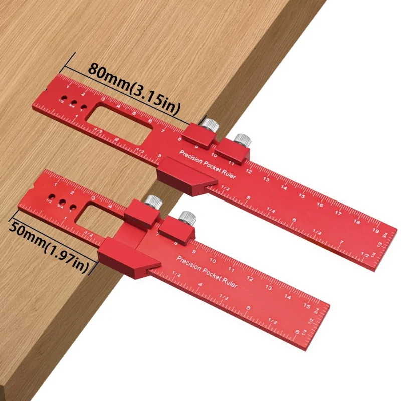 Woodworking Ruler 6/8/12 Inch Aluminum Metal Slide Stop Marking Ruler Metric Inch Measuring Tools