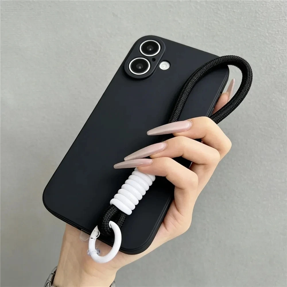 Solid Color Soft Silicone Back Cover with Hand Strap
