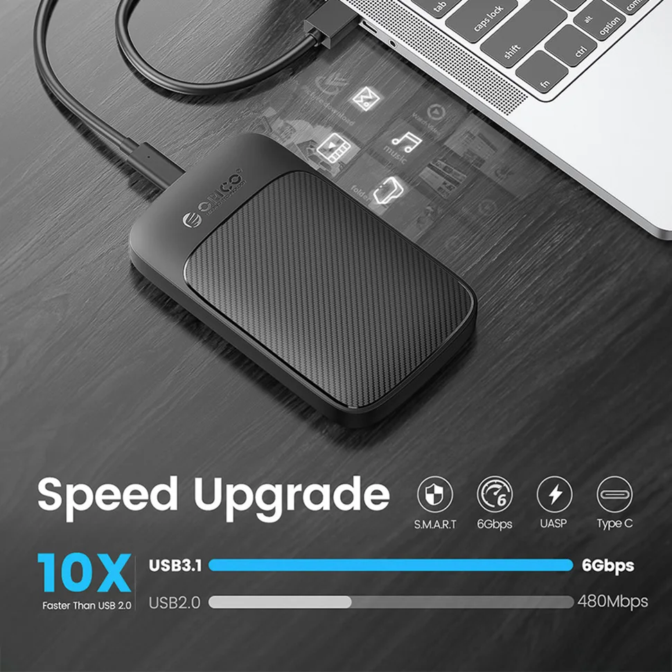 Case Esterno ORICO Trasparente Per HDD/SSD 2.5" - USB 3.0/Tipo C, 6Gbps