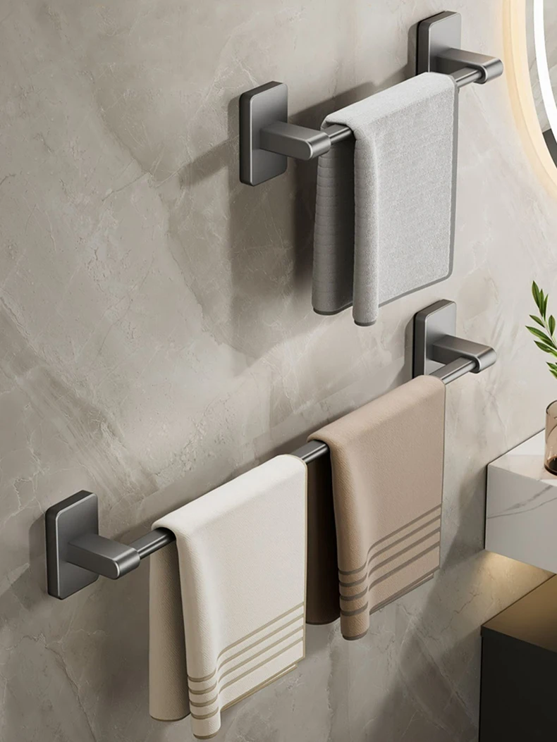 Description Picture 2 of itemBathroom Towel Holder Self-Adhesive Balck Towel Rack Non Perforated Suction Cup Wall Mounted Towel Hanger Bathroom Accessories