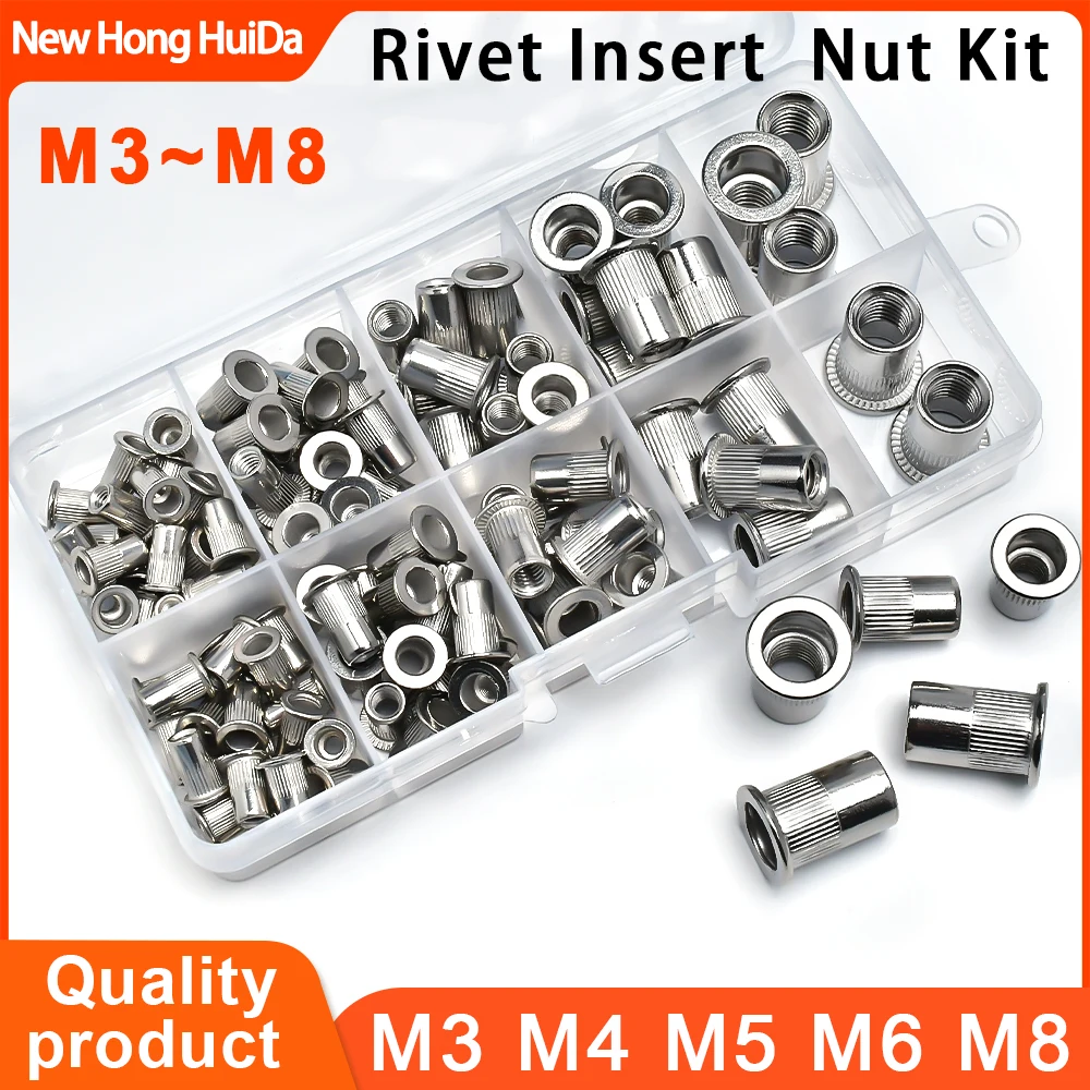 304 สแตนเลสสตีลแบนRivet NutชุดM3 M4 M5 M6 M8 เหล็กคาร์บอนอลูมิเนียมเมตริกด้ายโลหะแผงClampล็อคRivnutแทรก 1