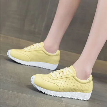 Women's Leather Upper Sneakers 2026 New Style with Openwork and Breathable Design, Women's Platform Heels, Women's Single Shoes