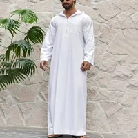 High end Middle Eastern style men's robe elegant retro solid color robe, casual loose long sleeved Muslim Eid al Fitr men's robe