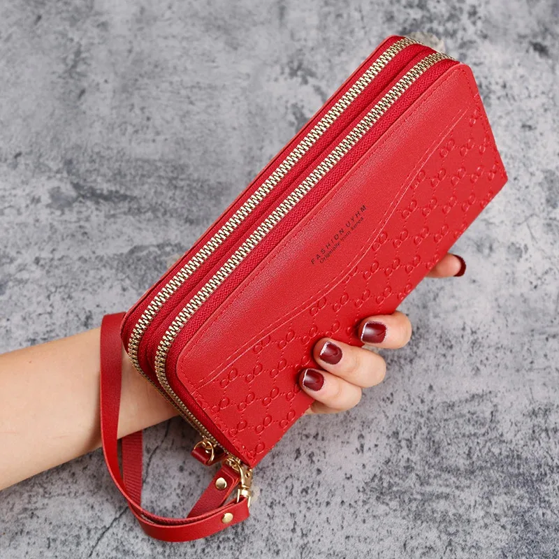 2025 New Women's Fashion Embossed Long Zipper Wallet with Large Capacity Double layer Zipper Phone Pocket Wallet