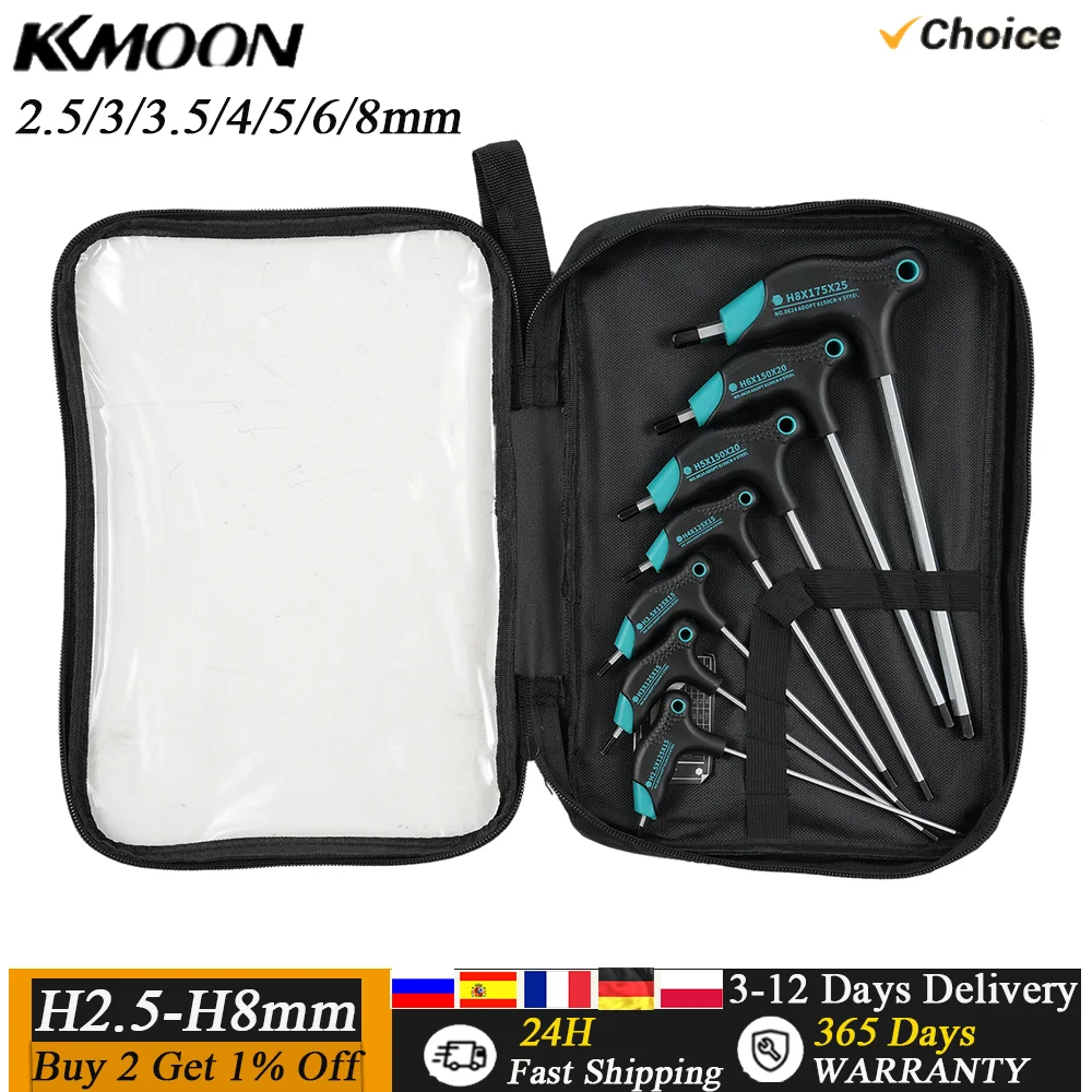 7Pcs T-Handle Hex Wrench Set Hex Key Set Auto Bike Repair Tool 2.5/3/3.5/4/5/6/8mm Bicycle Metal Metric Long Arm Hex Key