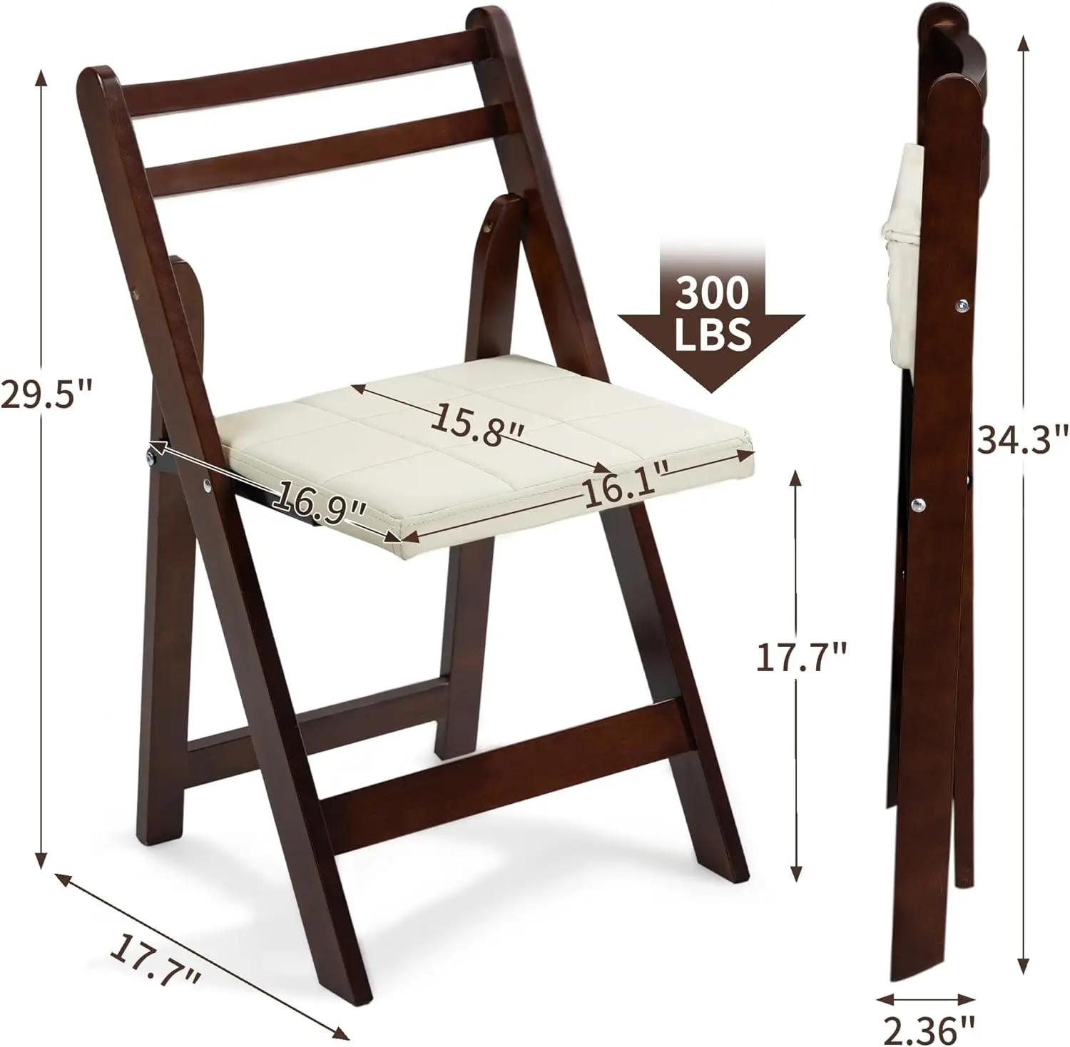 Wooden Folding Chairs with Cushion Padded Folding Dining Chairs with Wear-Resistant Faux Leather Portable and Assembled