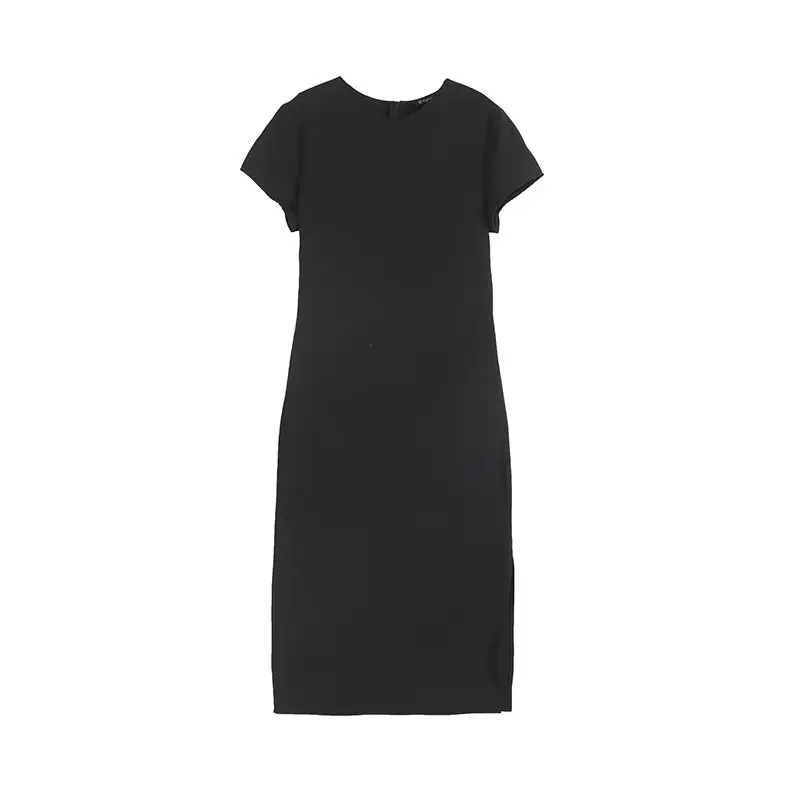 

Women's 2024 New Chic Fashion Side Split Design Straight Dress Retro Short-sleeved Women's Long Skirt Mujer