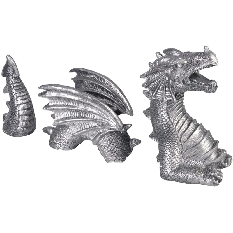 

3-Section Realistic Gothic Dragon Statues Outdoor Garden Decoration Fantasy Animal Resin Sculpture Figure Landscaping Ornament