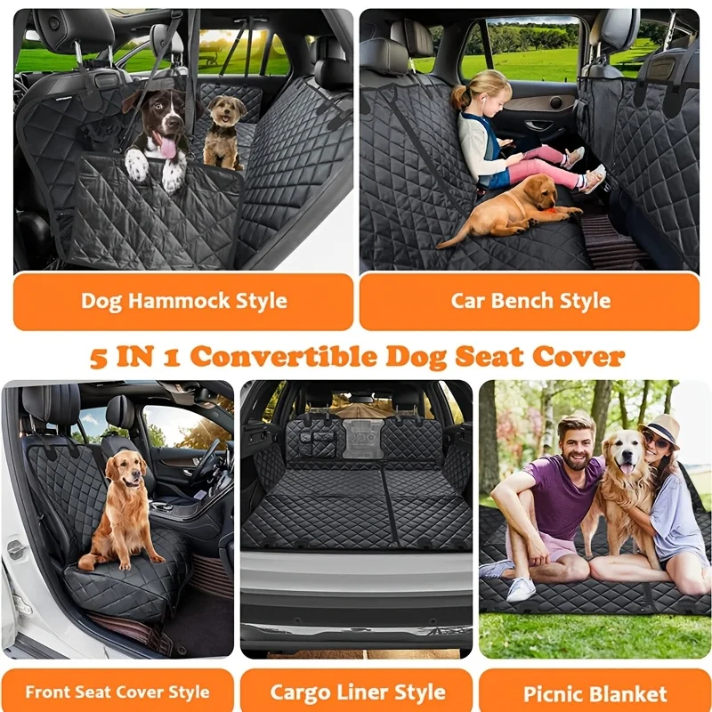 Pet Car Seat Cushion 5-in-1 Convertible Dog Car Seat Cover For Rear 60/40 Split Dog Cover For Anti Slip Hammoc