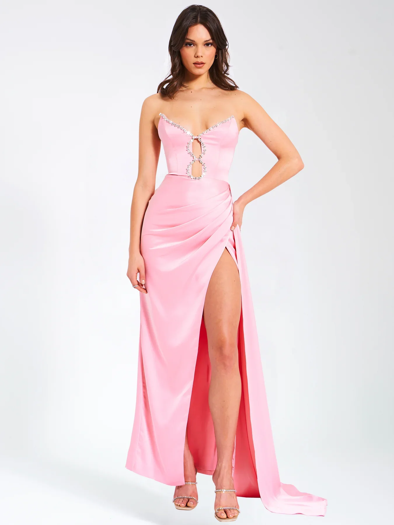Golden Silver Women Sexy Strapless Shinning Crystal 2 Pieces Bodycon Mini Dress Birthday Party Photo Shoot Celebrate Stage Wear
