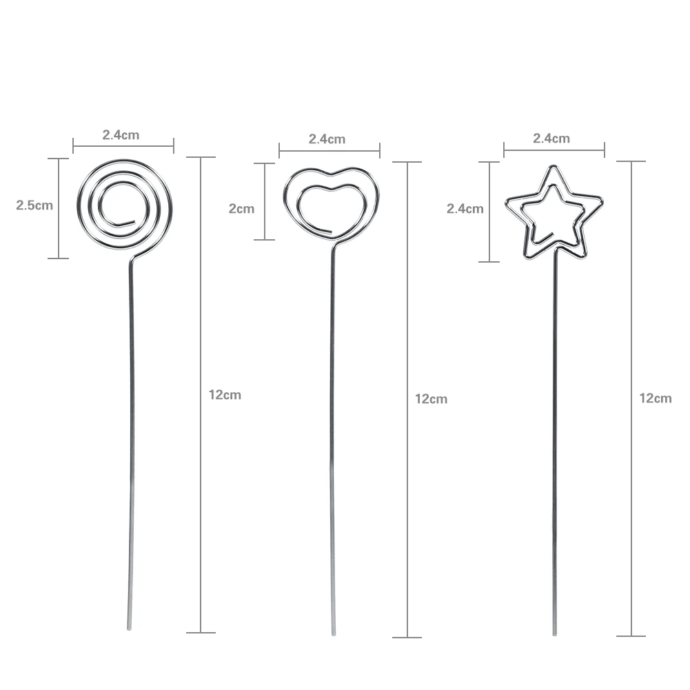 실버 DIY 공예 금속 라운드 와이어 포토 카드 그림 메모지, 노트 디스플레이 클립 홀더, 3 가지 스타일 라운드 스타 러브 하트, 50 개
