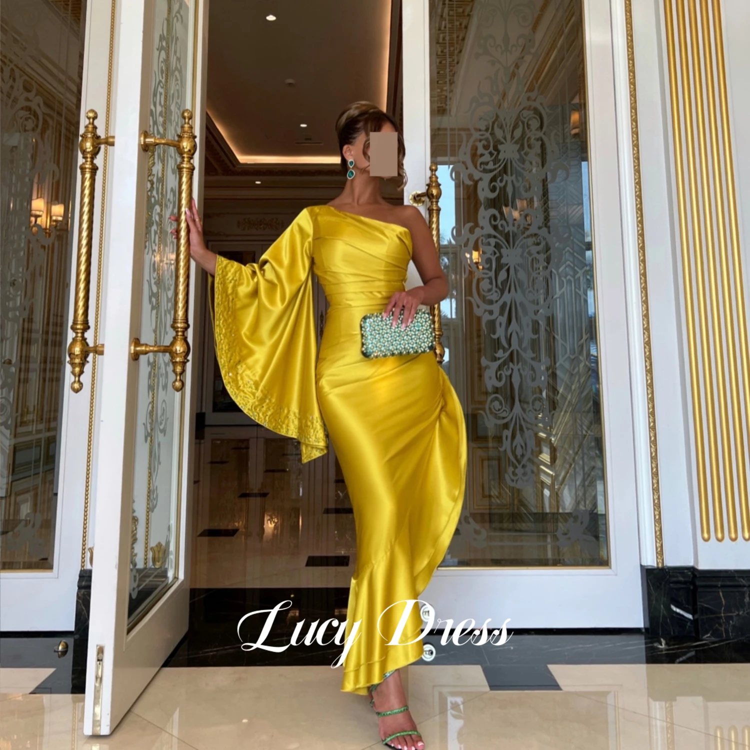 

Lucy Eid Al-fitr Formal Dress Party Evening Elegant Luxury Celebrity One Shoulder Sleeve Bell Sleeves Mermaid Sharonsaid Sexy